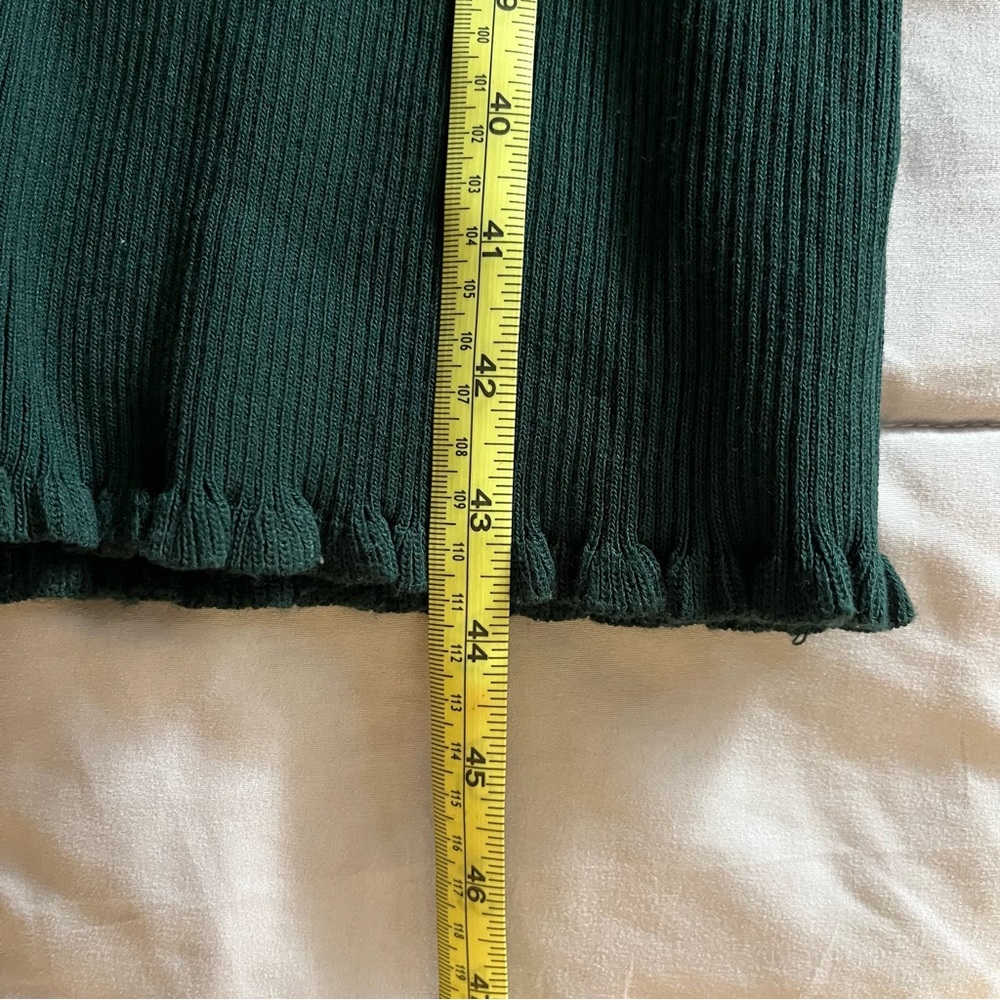 🎉HP🎉 Almost Famous Green Sweater Dress Organza Long Sleeve with Black Flowers - Picture 9 of 10